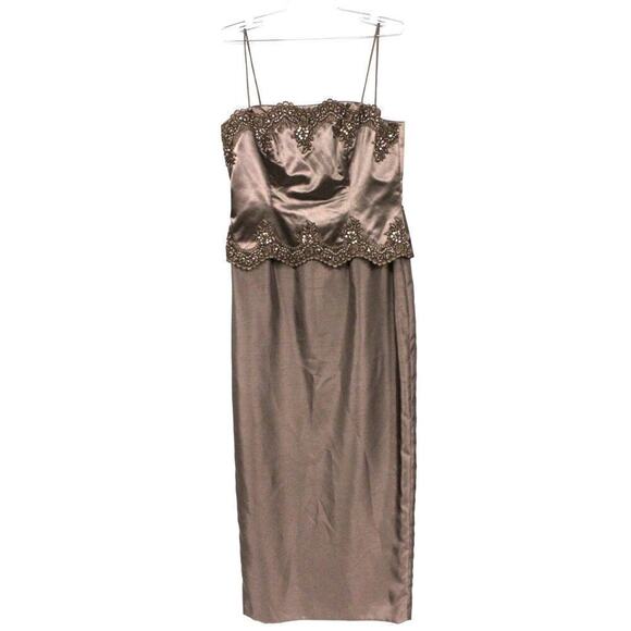 VTG CACHET 2 PC. DRESS WITH JACKET SZ 10 MOB Maxi Embroidered Sequin Bronze NWOT - Picture 2 of 9